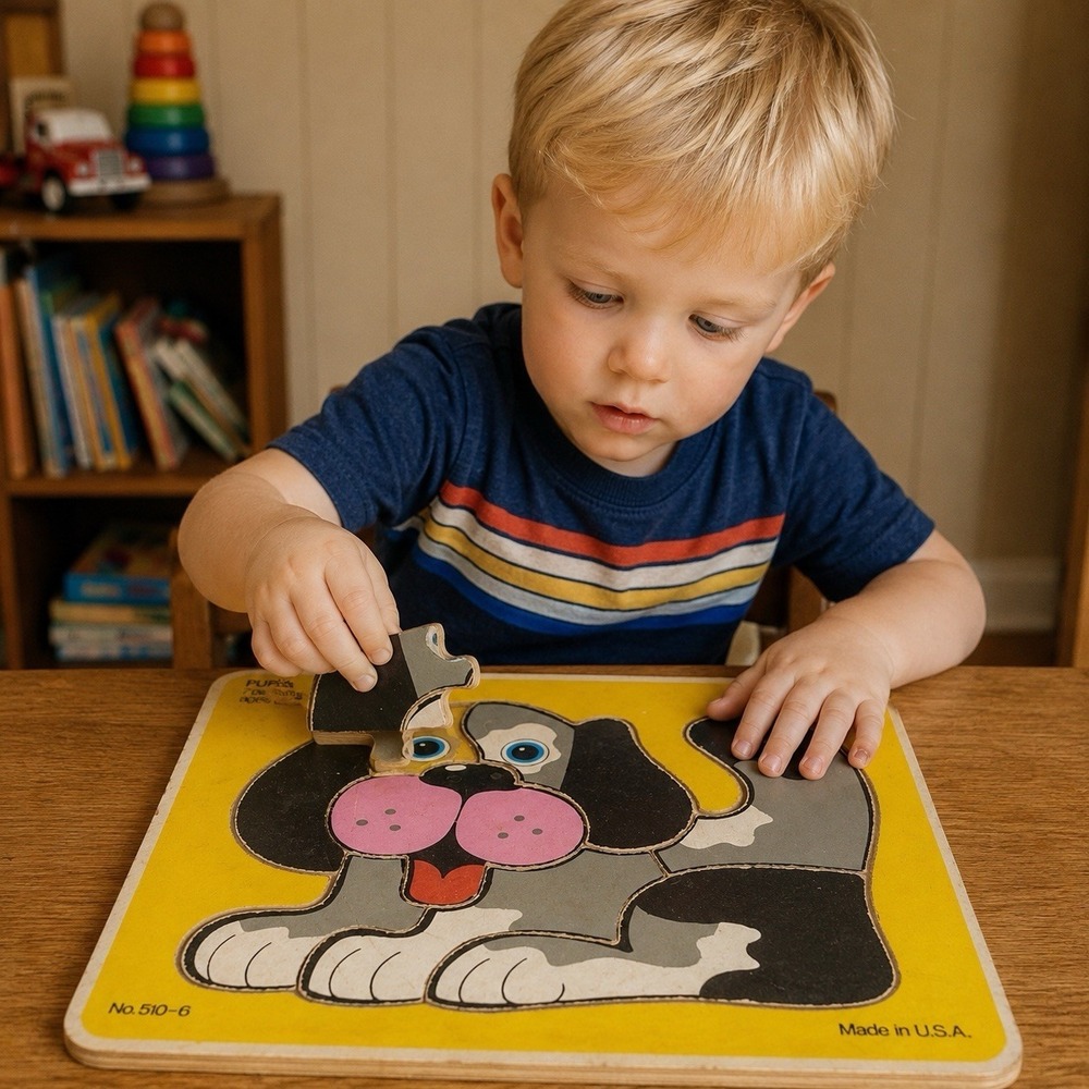Vtg Kids Wooden Puzzle Puppy Dog & Animal Band